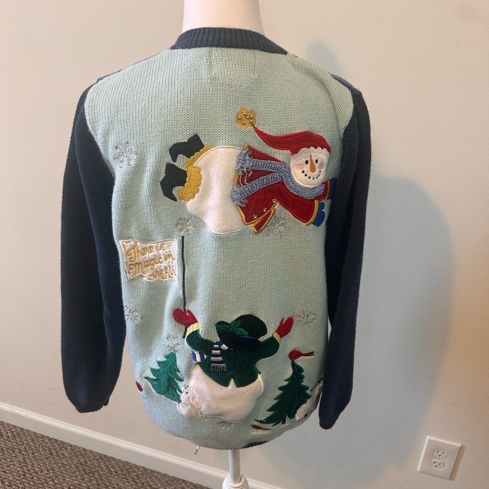 The Quacker Factory Vintage Applique Embroidered Snowman Knit Sweater Size Med - Picture 3 of 5